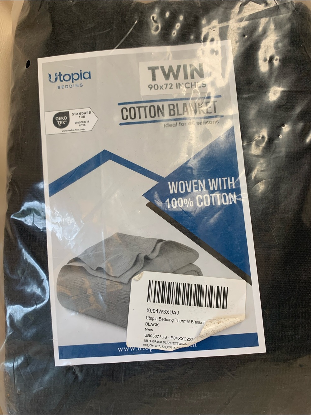 NWT Utopia Bedding 100% Cotton Thermal Blanket Twin Black📝